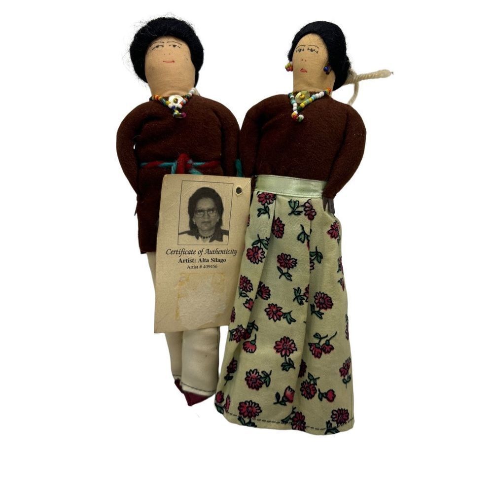 Fred Harvey Trading Company Handmade Navajo Cloth Doll Pair 8.5 tall